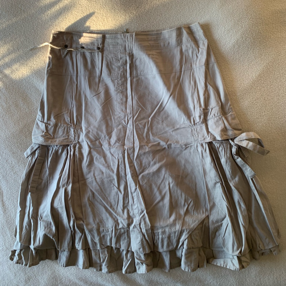 PANIZ Beige Cotton A-Line Skirt Ruffle Accent Knee Length Zip Size 14